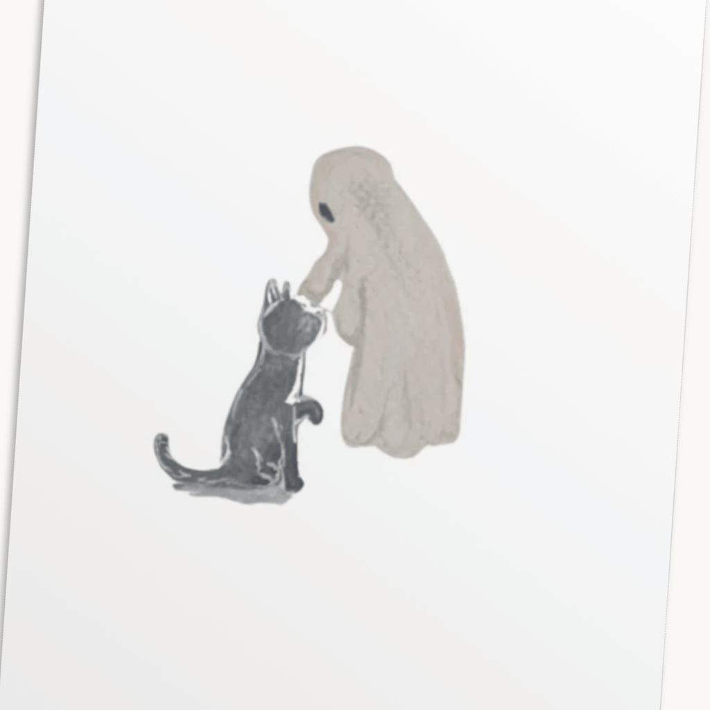 Ghost & Black Cat Greeting Card — Cute Halloween Card for Her, Spooky Season Gift