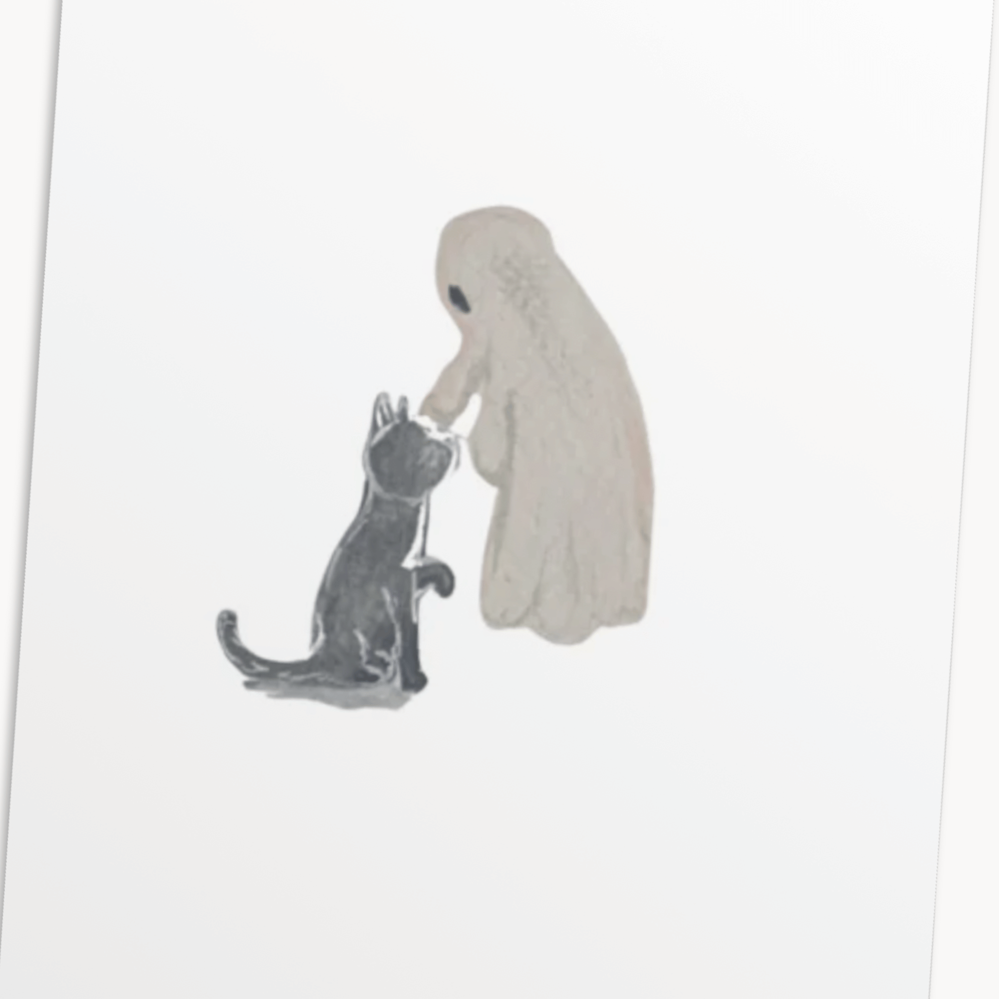 Ghost & Black Cat Greeting Card — Cute Halloween Card for Her, Spooky Season Gift