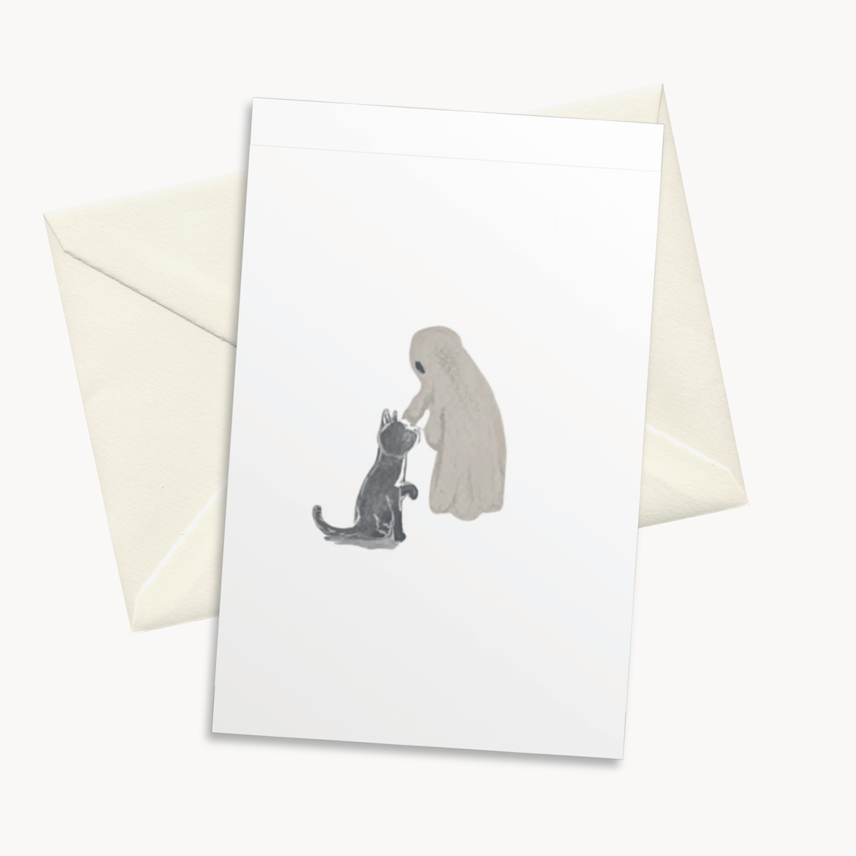 Ghost & Black Cat Greeting Card — Cute Halloween Card for Her, Spooky Season Gift