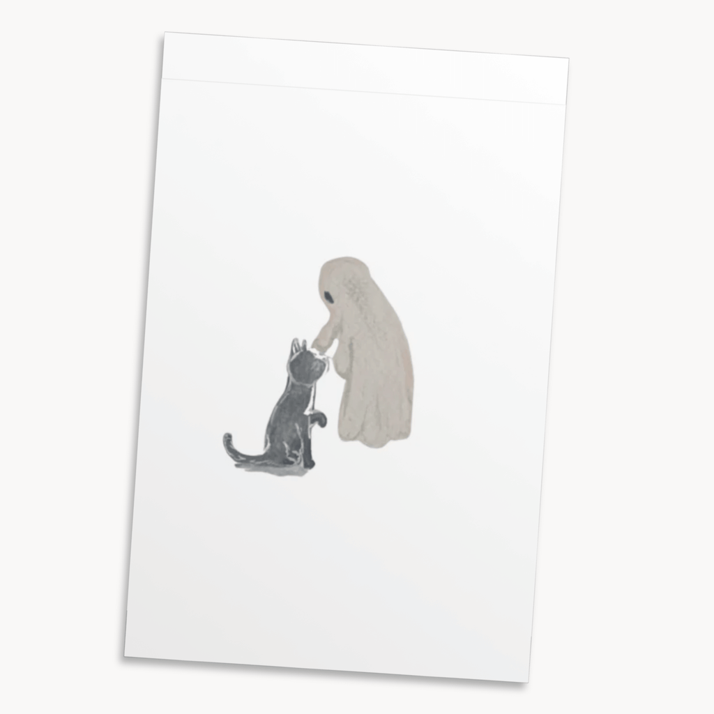 Ghost & Black Cat Greeting Card — Cute Halloween Card for Her, Spooky Season Gift