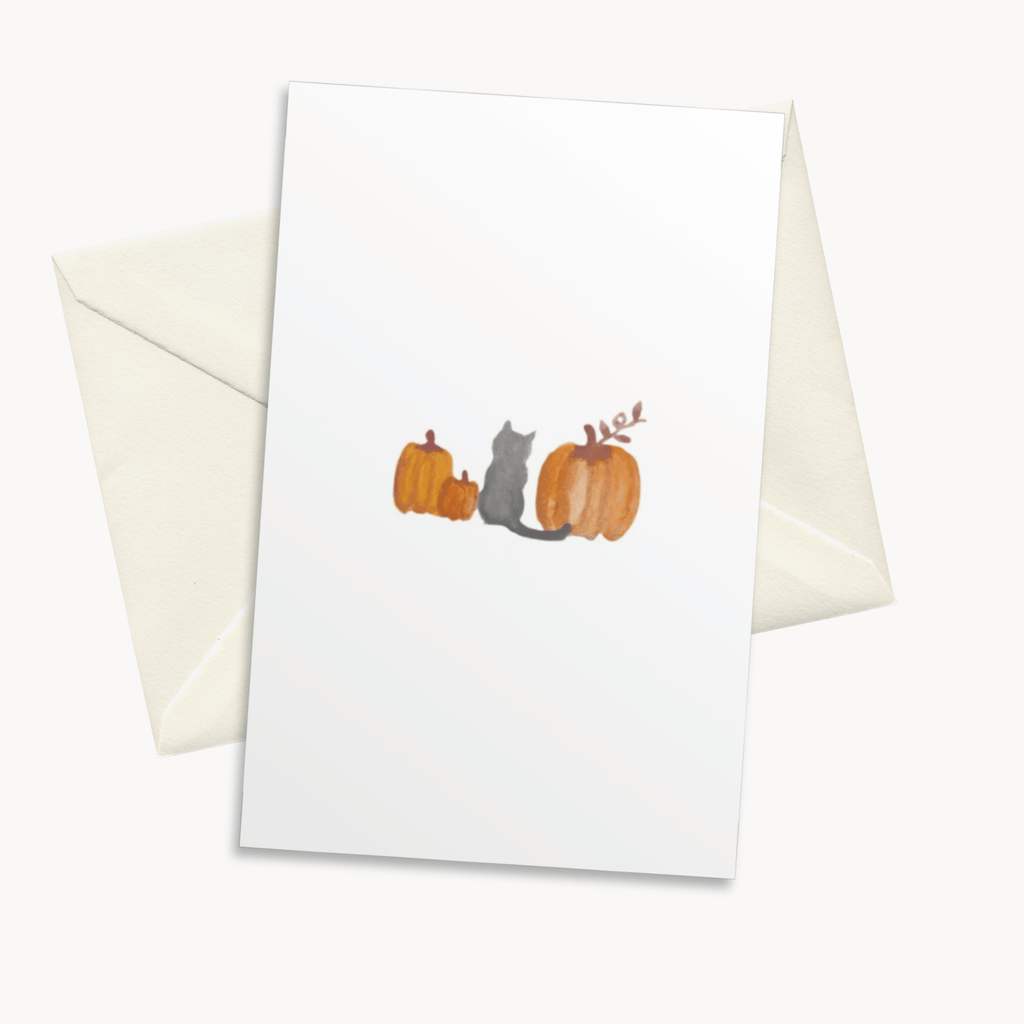 Cat & Pumpkins Greeting Card — Cute Fall Card for Her, Autumn Cat Lover Gift