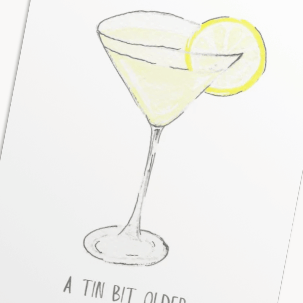 Lemon Drop Martini Greeting Card — Bright Birthday Card for Her, Cocktail Gift