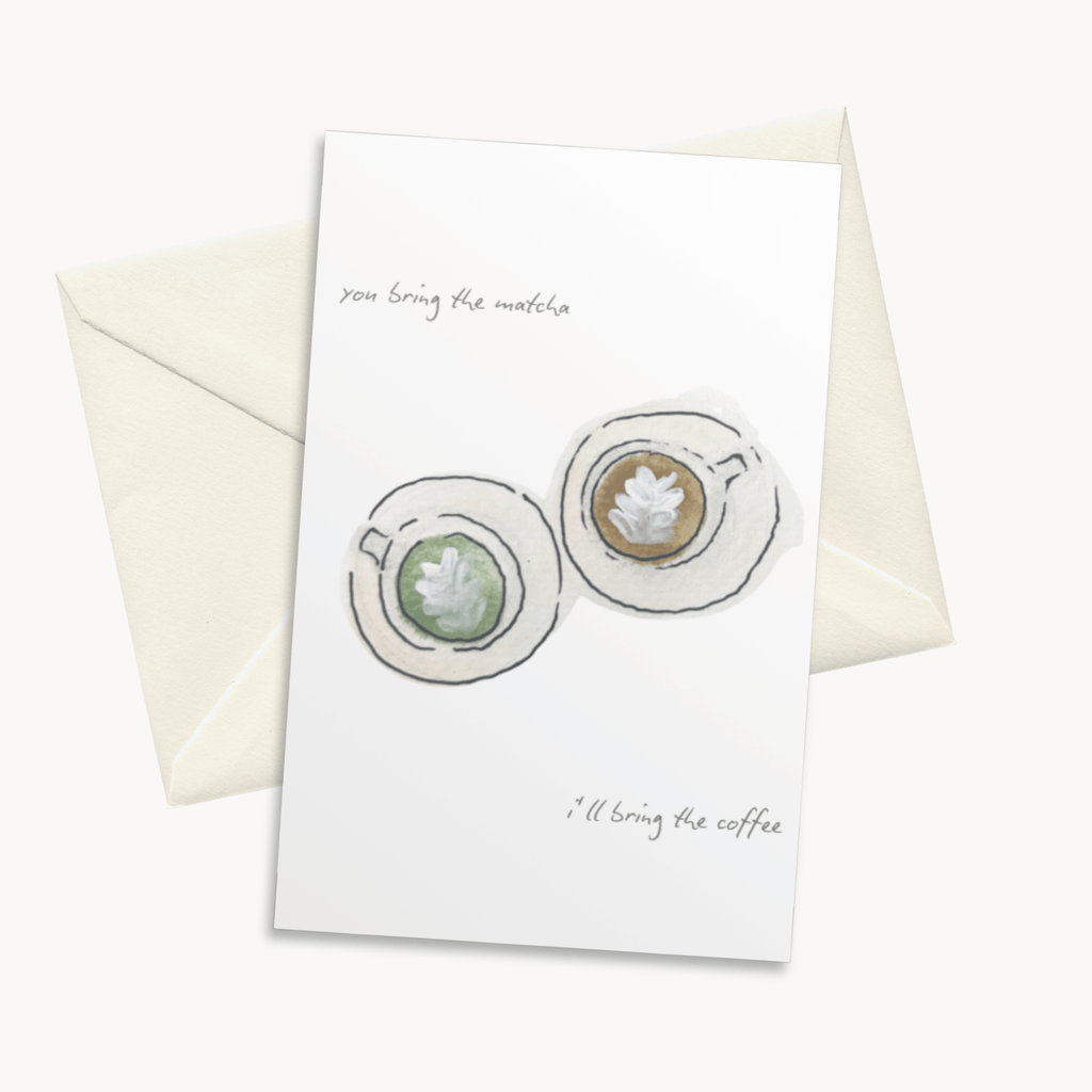Matcha & Coffee Greeting Card — Funny Friendship Card for Her, Coffee Lover Gift